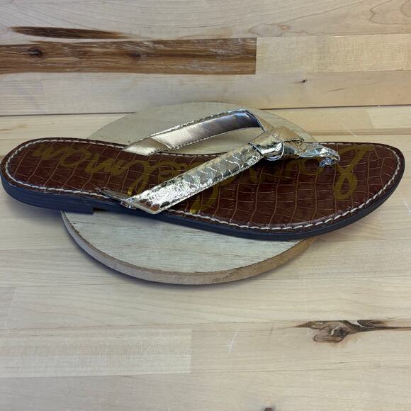 Sam Edelman Gold Faux Snakeskin Flip Flop Sandals Women’s 10 - Picture 1 of 5